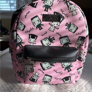 BIOWORLD, Universal Monsters Pink and Black Frankenstein and Bride Mini Backpack